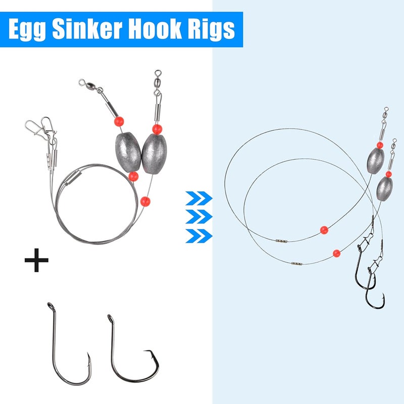 FUSIGO Egg Fishing Sinker Weight Rigs, 6pcs Flounder Rig Saltwater Bottom Rigs Stainless Steel Wire Leader with Egg Sinker Catfish Carolina Rigs Fishing Ready Rigs for Trout Drum Redfish Fishing - Image 4